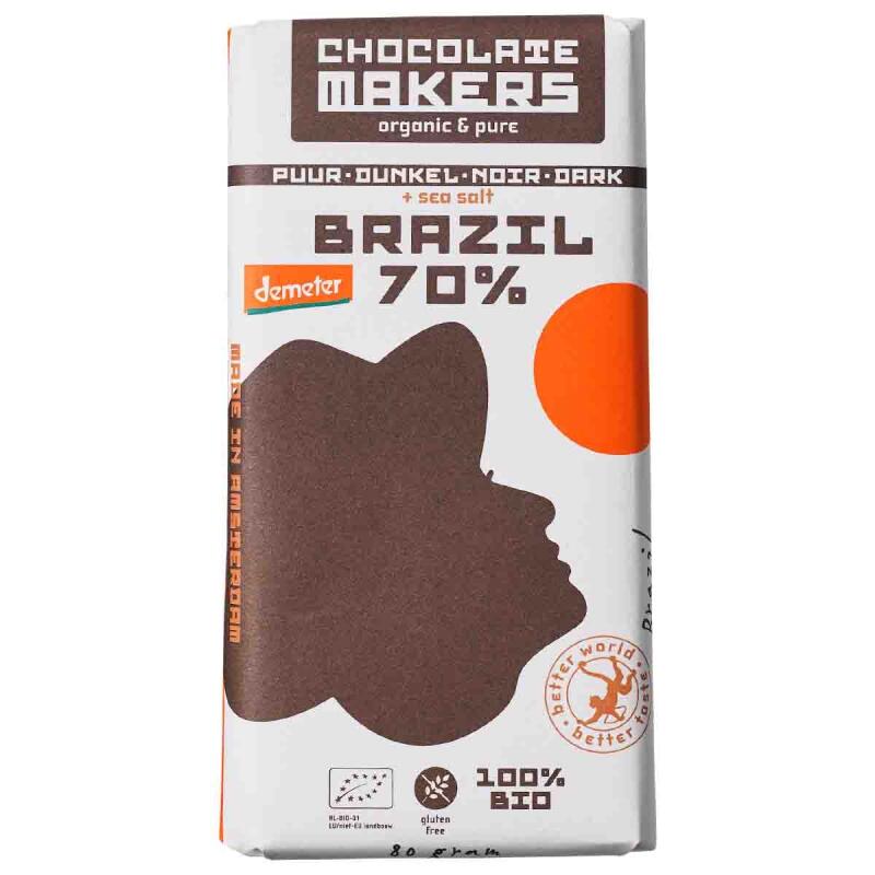 Brazil puur 70% met zeezout van Chocolatemakers, 10 x 80 g